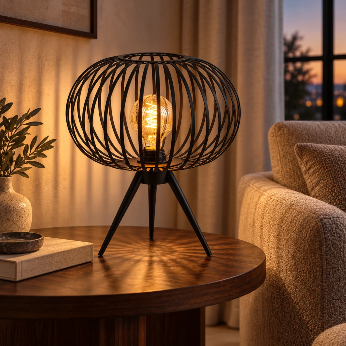 Bordlampe Tess - Sort med røgfarvet glas