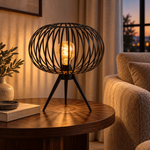 Bordlampe Tess - Sort med røgfarvet glas