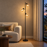 Gulvlampe Fleur - Sort med røgfarvet glas - 3 lys