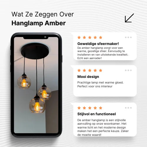 3-lichts hanglamp glas amber voor woonkamer of eetkamer