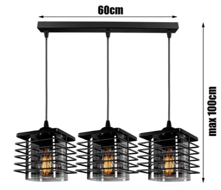 zwarte hanglamp industrieel met draad en glaskappen