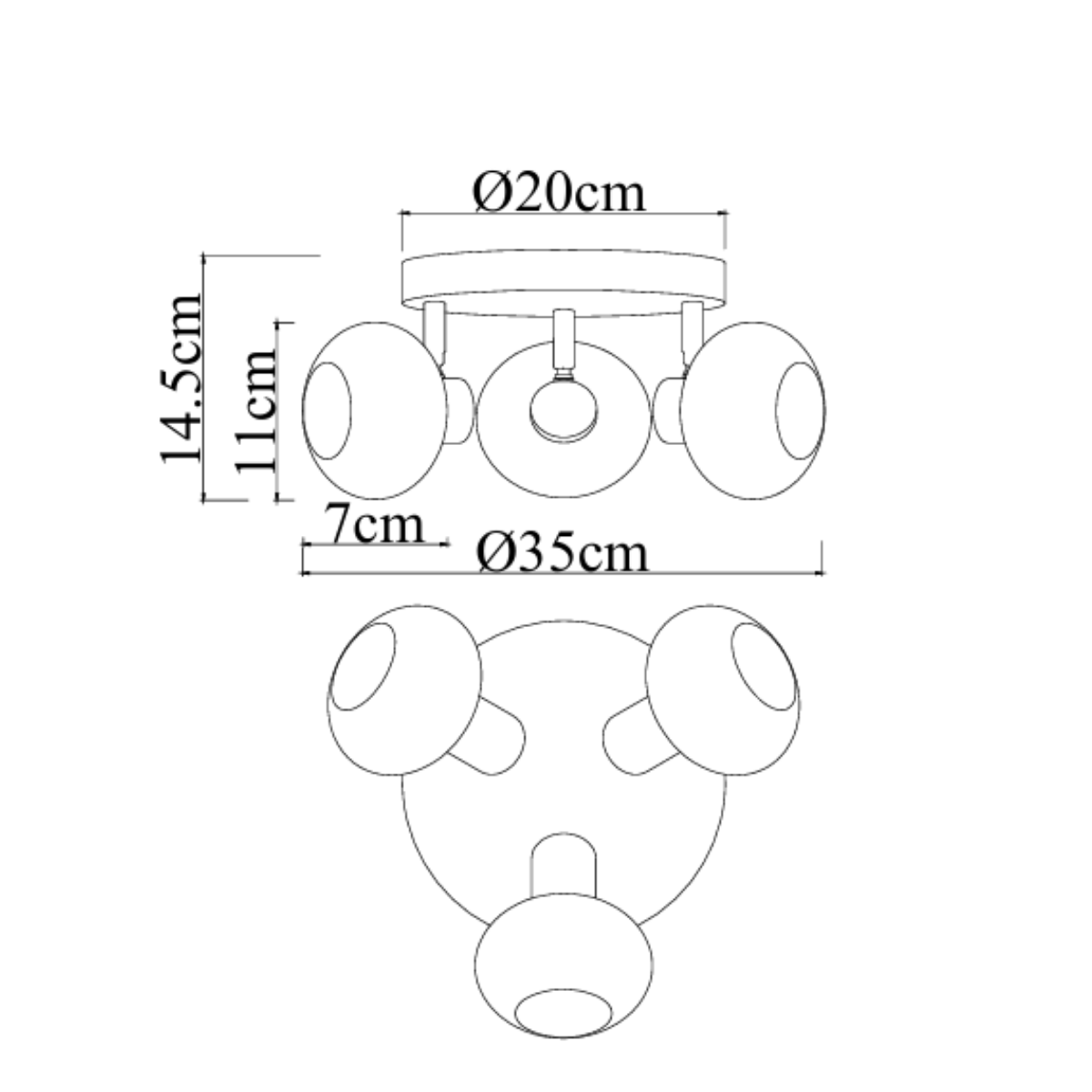 Loftlampe Sort - 3 røgfarvede glaskugler - Yaro