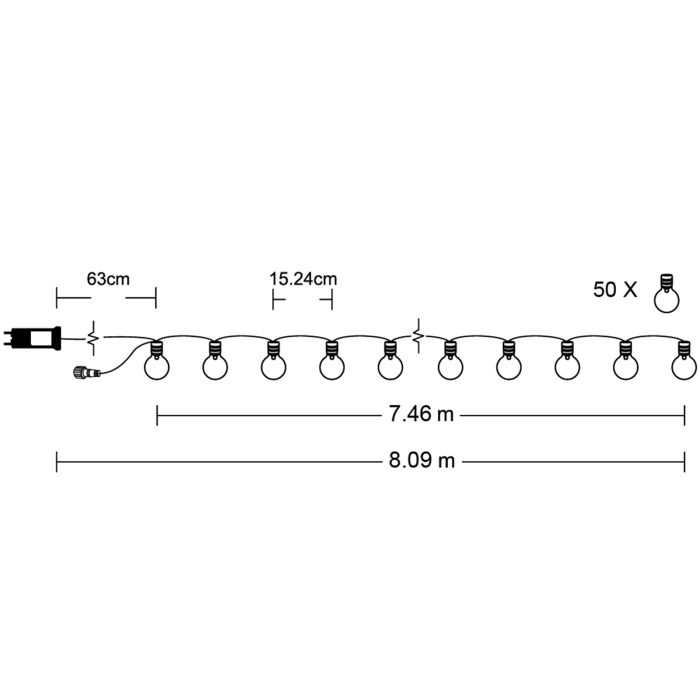 Havebelysning – Udendørs lyskæde 8m, 50x LED, 3000K varm hvid