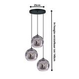 Hanglamp 3-lichts rookglas zwart voor woonkamer eetkamer