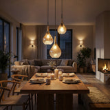 Pendellampe Sort - Ravfarvet Glas - 3 Lys - Joyce