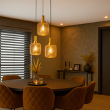 Hanglamp Zwart met Messing en Amber Glas – 3-Lichts - Nox