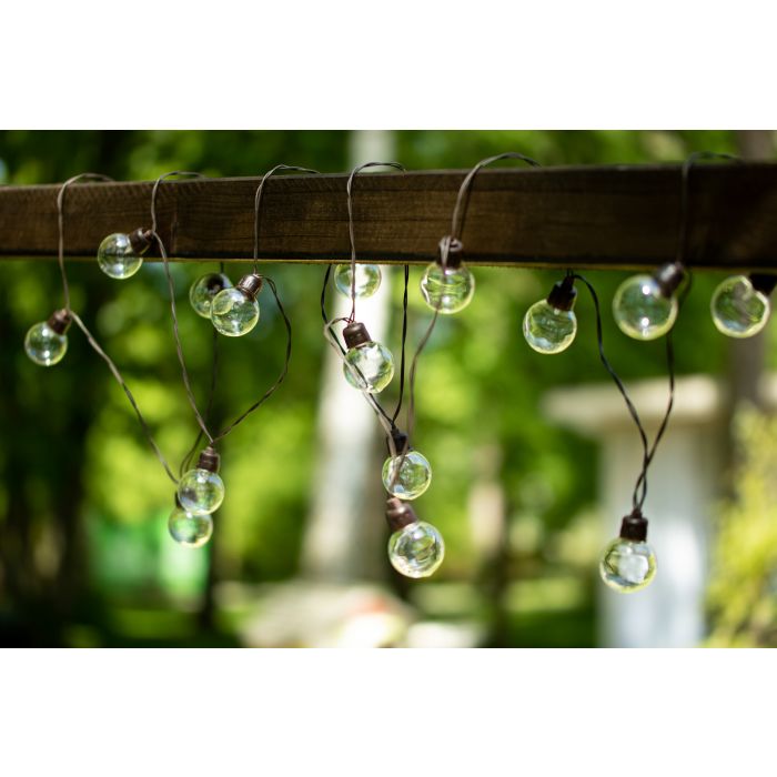 Solcelledrevet LED-kuglekæde 7,5 m – varmt hvidt lys (3000K) | Solcelledrevet havebelysning