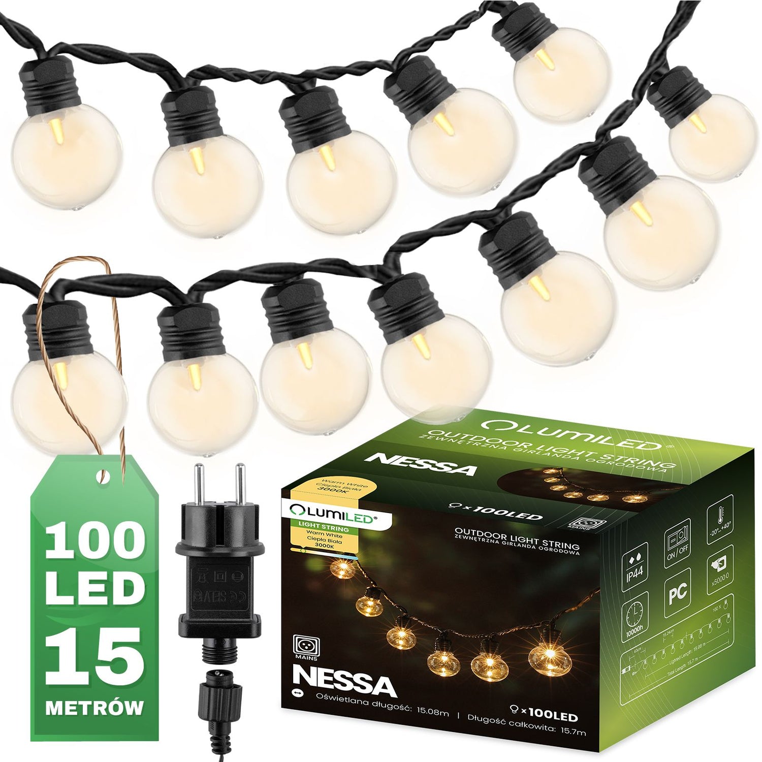 Have LED lyskæde 16m – 100x varm hvid (3000K)