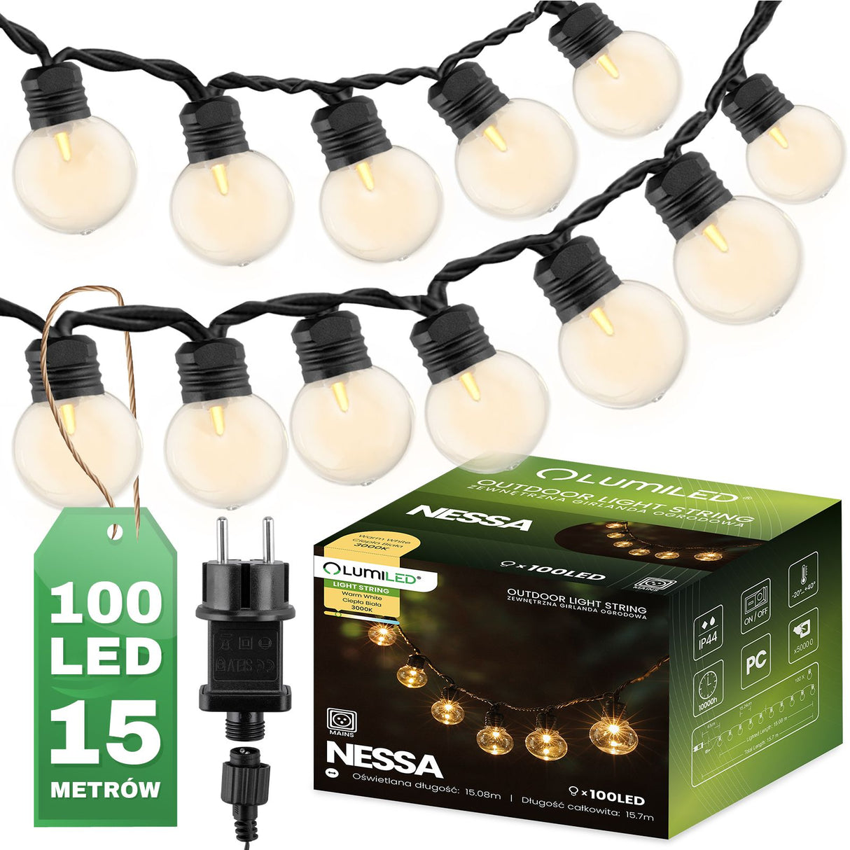 Have LED lyskæde 16m – 100x varm hvid (3000K)