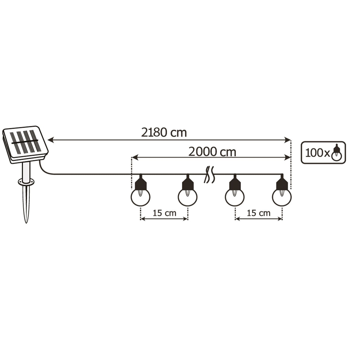 Havegirlande – 100x LED-kugler – 21,8m – Varm hvid 3000K – Dekorativ og vejrbestandig