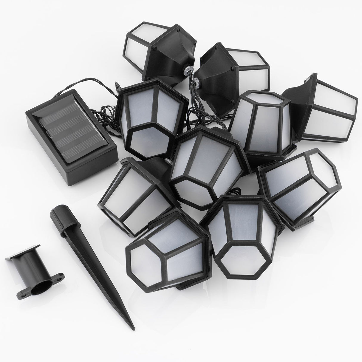 10x LED-lanterner – 3,8m – Varm hvid 3000K – Dekorative og vejrbestandige