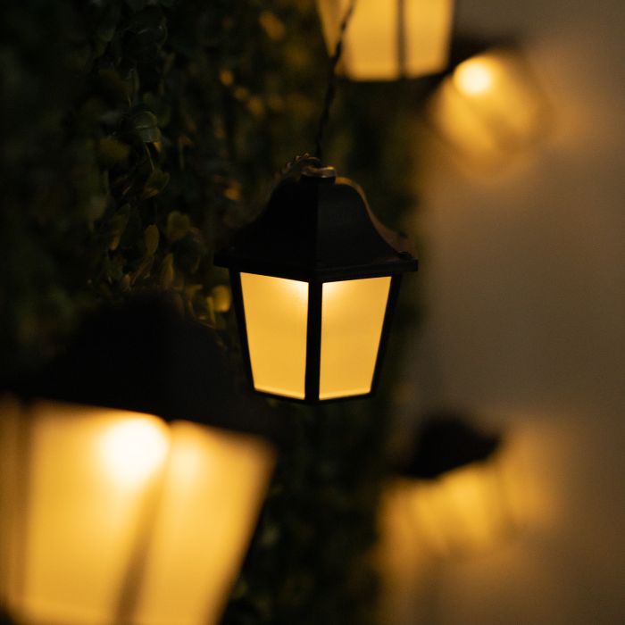 10x LED-lanterner – 3,8m – Varm hvid 3000K – Dekorative og vejrbestandige