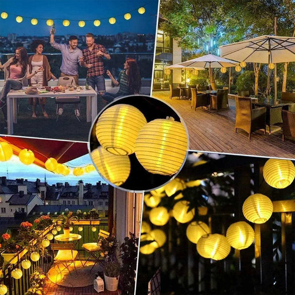 Solcelledrevet havelyskæde – 20 LED-lanterner – 7,59 m – varm hvid 3000K