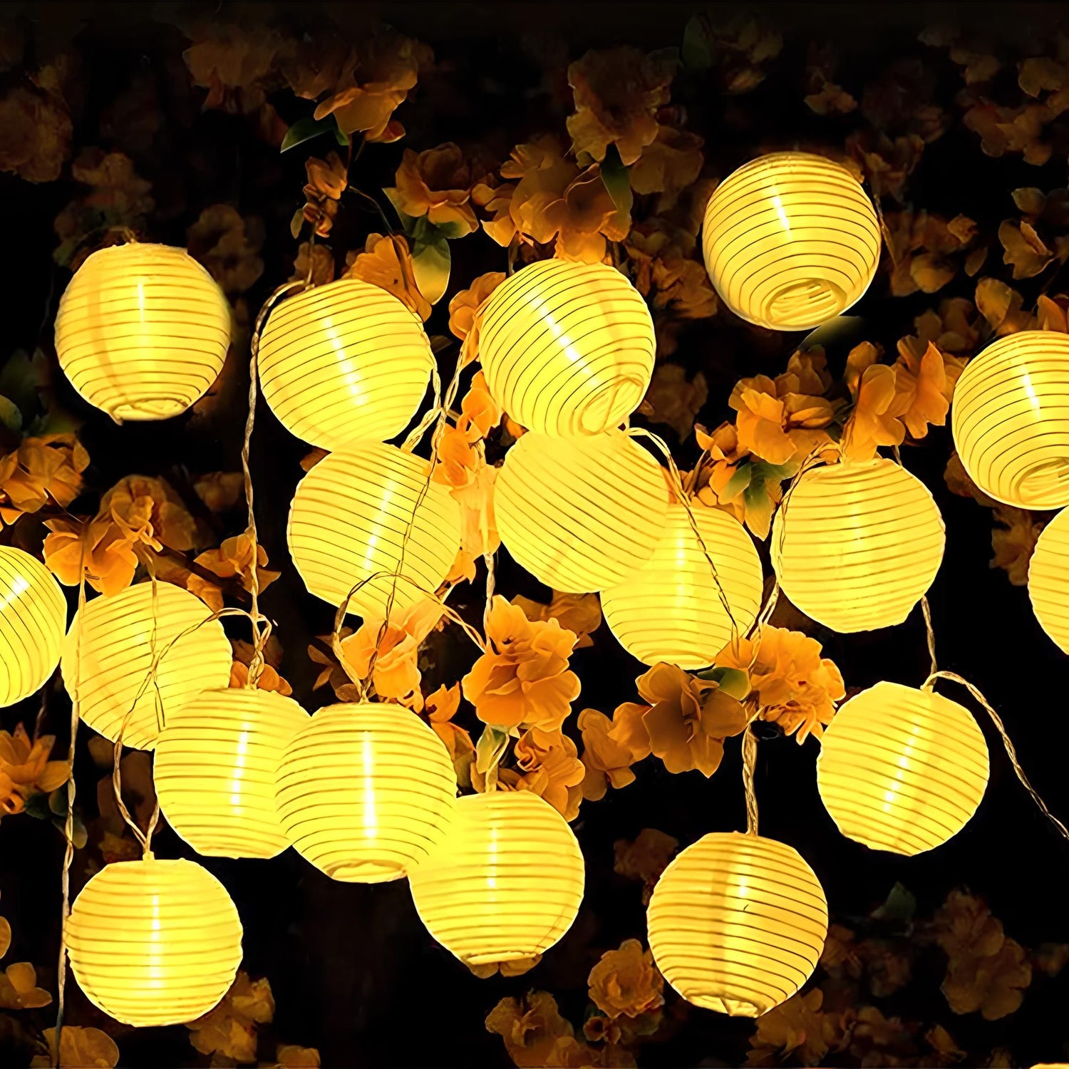 Solcelledrevet havelyskæde – 20 LED-lanterner – 7,59 m – varm hvid 3000K