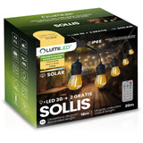 Solcelledrevet havelyskæde - 30x LED - 20m - Varm hvid 2700K - IP65 - Med fjernbetjening