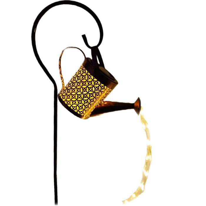 Solcelledrevet LED-havelampe – vandkandedesign, kobberfarve, IP44, 3000K varm hvid