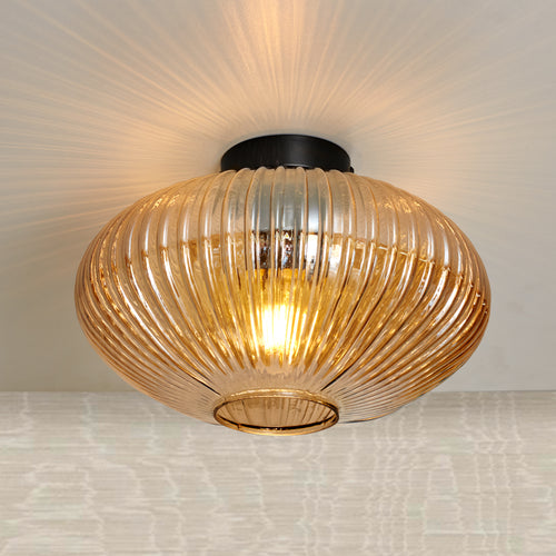Design Loftlampe Rund Ravfarvet Glas - Amelie
