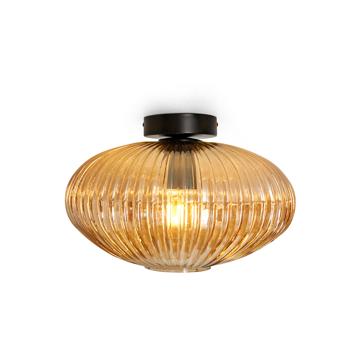 Design Loftlampe Rund Ravfarvet Glas - Amelie