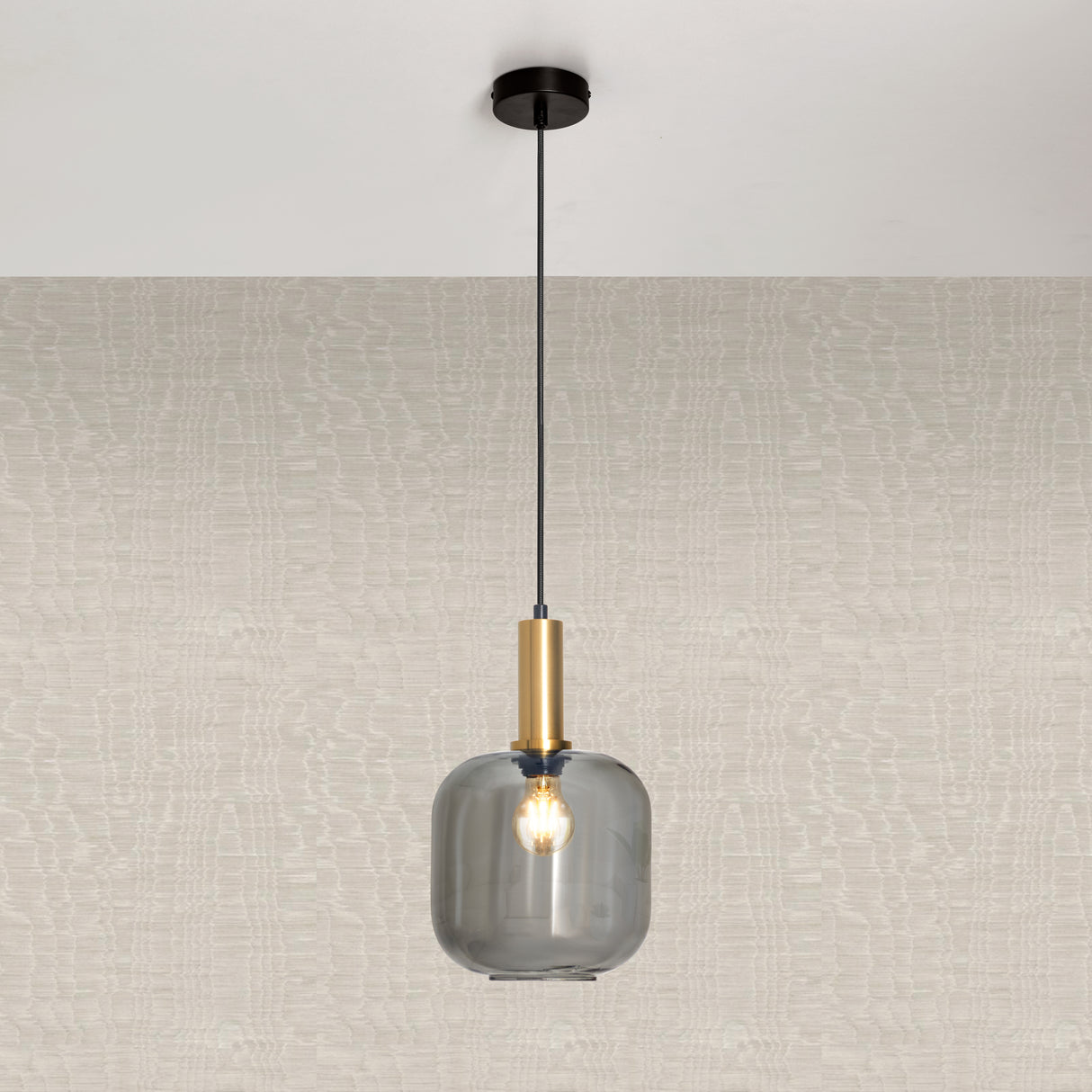 Design Hanglamp Messing met Smoke Glas