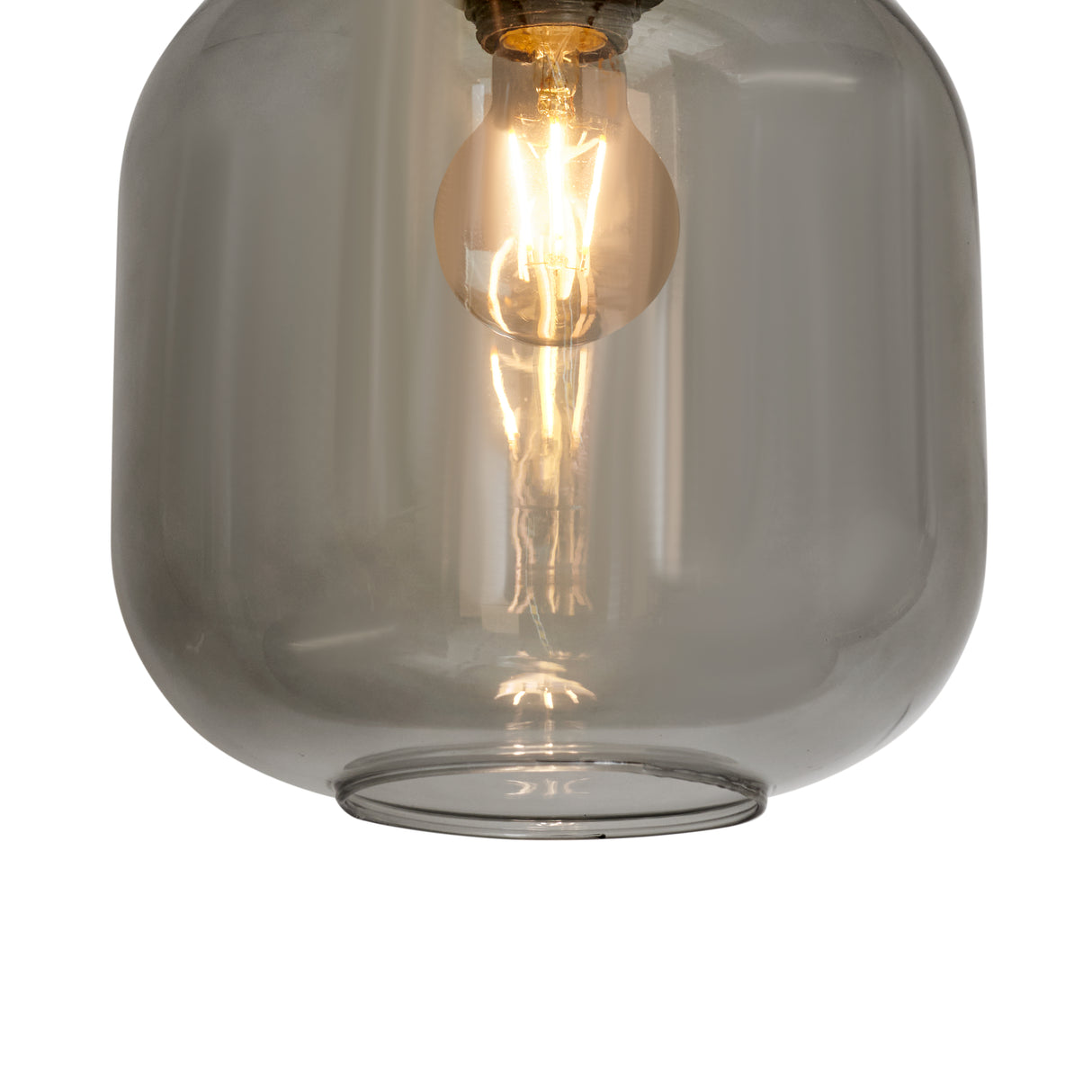 Design pendellampe messing med røgfarvet glas