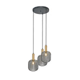 Hanglamp Zwart met Messing en Smoke Glas – 3-Lichts - Aura Trio