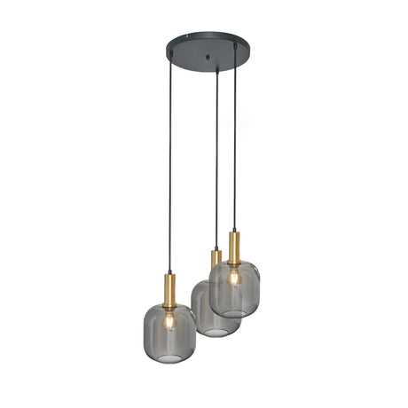 Hanglamp Zwart met Messing en Smoke Glas – 3-Lichts - Aura Trio