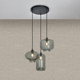 Pendellampe 3-lys blandet røgfarvet glas industriel stue spisestue røgfarvet sort