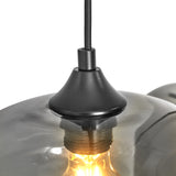 Pendellampe 3-lys blandet røgfarvet glas industriel stue spisestue røgfarvet sort