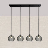 Pendellampe sort med røgfarvet glas – 4 aflang lyskilder | Xavi