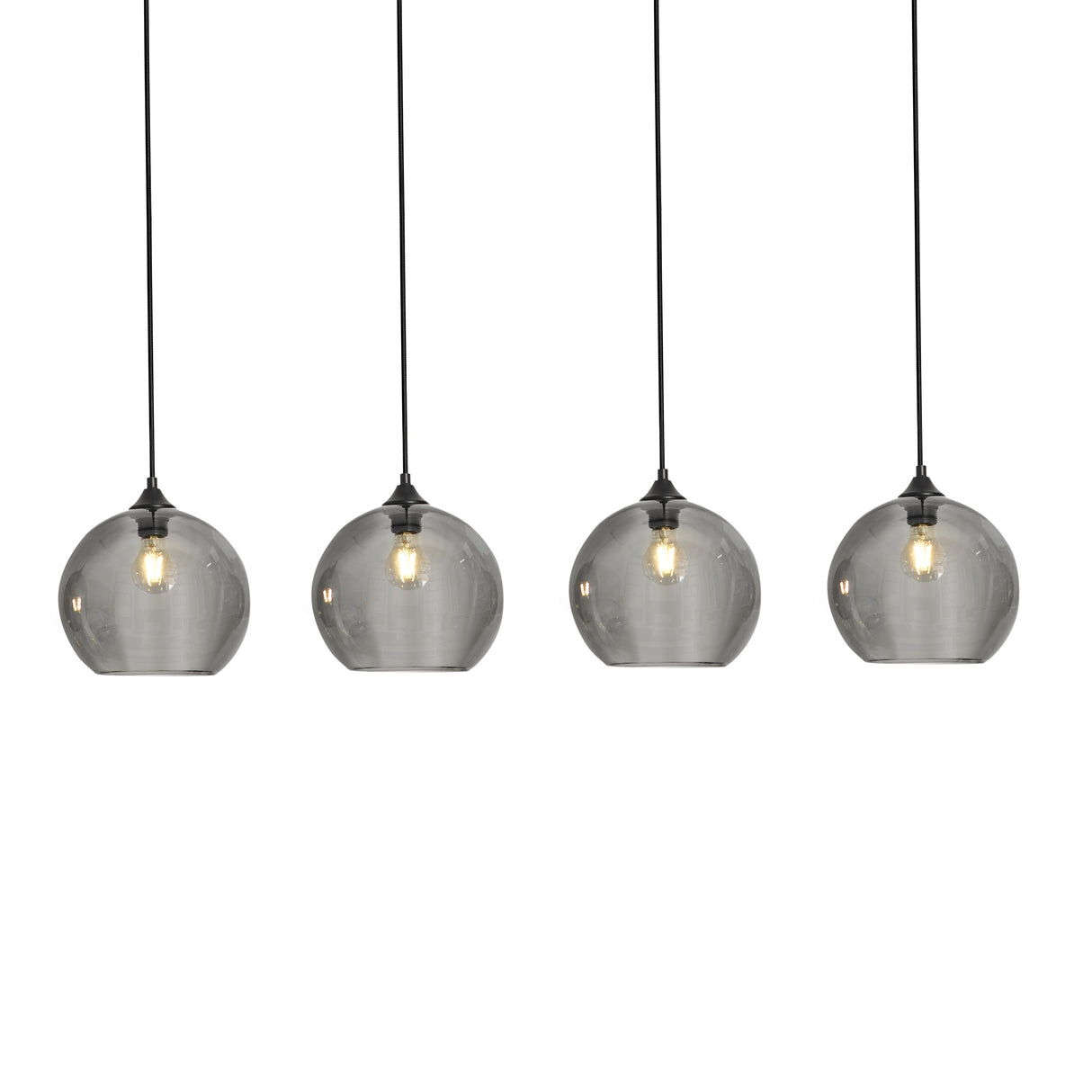 Hanglamp Zwart met Smoke Glas – 4-Lichts Langwerpig | Xavi