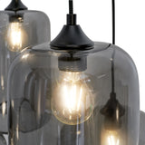 Hængelampe med 5 lys i mix | Røget glas | Industriel | Stue | Spisestue | Røget | Sort