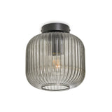 Rund loftlampe i ravfarvet glas - messing