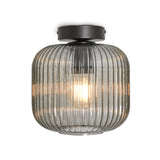 Rund loftlampe i ravfarvet glas - messing