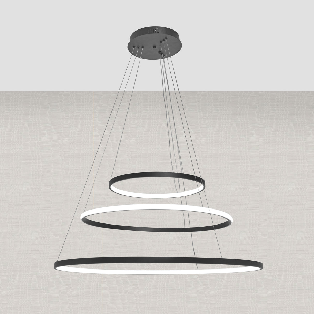 Design Hængelampe Sort - LED 3 farver - Tre ringe - Justerbar i højden - Spisestue - Stue