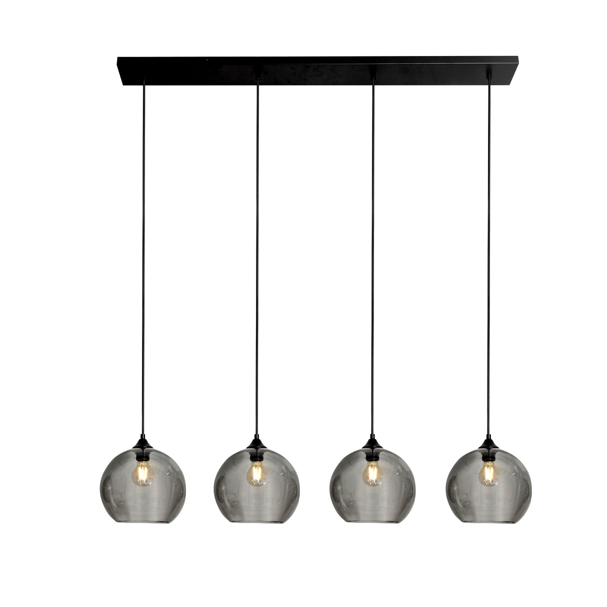 Hanglamp Zwart met Smoke Glas – 4-Lichts Langwerpig | Xavi